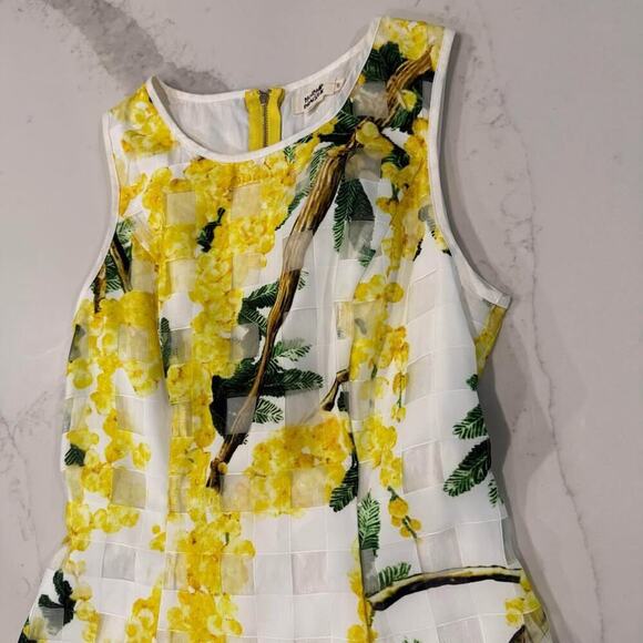 Holly Bracken Tropical Floral Sleeveless Midi Sheath Dress Women's Small Yellow - Picture 3 of 10
